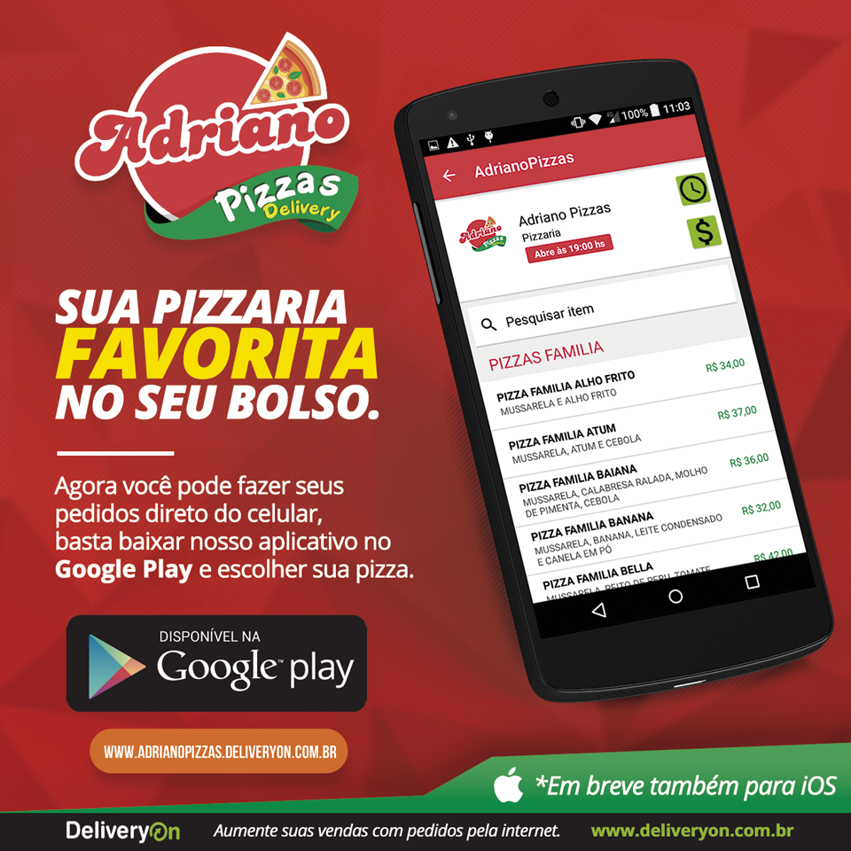 Chegou o novo aplicativo do Adriano Pizzas